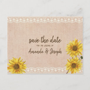 Carte Postale Faire-part Dentelles rustiques & Burlap Tournesols Enregistre