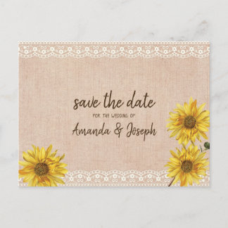 Carte Postale Faire-part Dentelles rustiques & Burlap Tournesols Enregistre