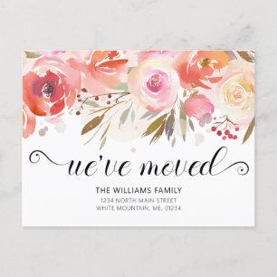 Carte Postale Faire-part Déplacement Chic Blush Rose Roseau Aquarelle Flora