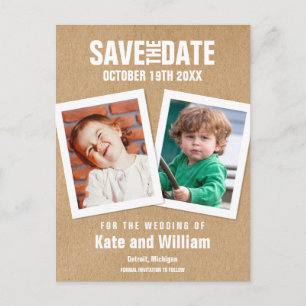 Carte Postale Faire-part Des photos d'enfance rustiques sauvent la date