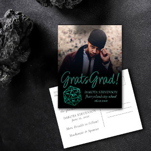 Carte Postale Faire-part Dés RPG Emerald Tabletop Retro Gamer Graduation