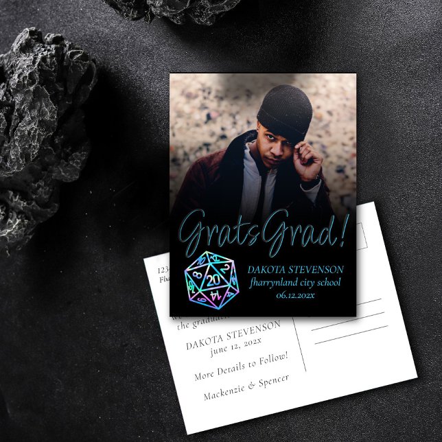 Carte Postale Faire-part Dés RPG | Holo Imaginaire Tabletop Gamer Graduatio (Créateur téléchargé)