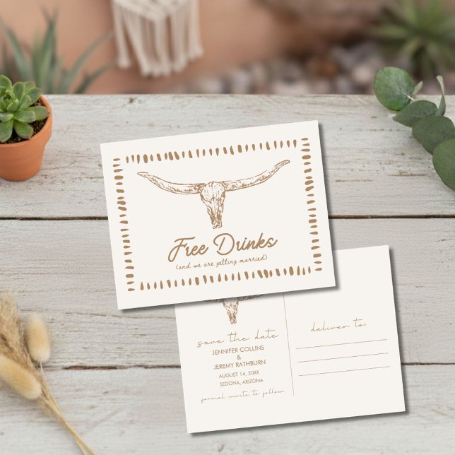 Carte Postale Faire-part Desert Funny Free Drinks Save the Date (Desert Funny Free Drinks Save the Date)