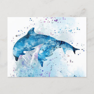 Carte Postale Faire-part Design d'art coloré dauphin | Lover dauphin 
