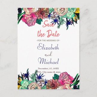 Carte Postale Faire-part Design élégant coloré aquarelle Bouquet floral