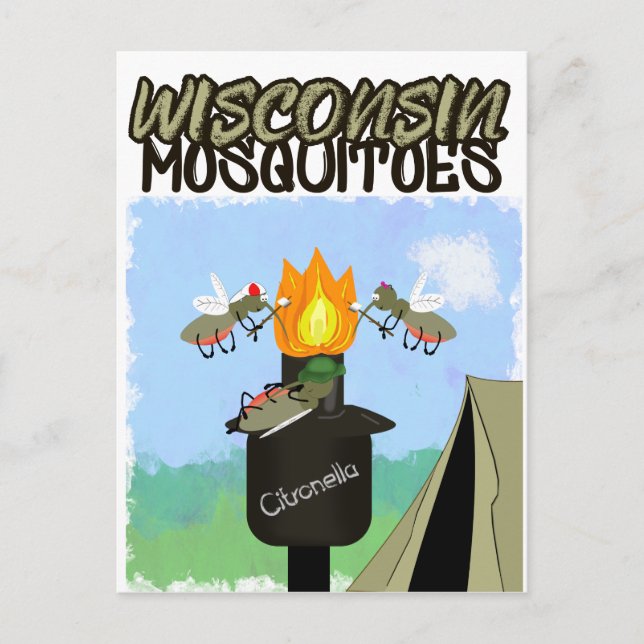 Carte Postale Faire-part Dessin animé de moustiques du Wisconsin - Camping  (Devant)