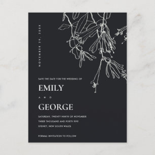 CARTE POSTALE FAIRE-PART DESSIN DE LIGNE NOIRE ET BLANCHE FLORALE ENREGISTR
