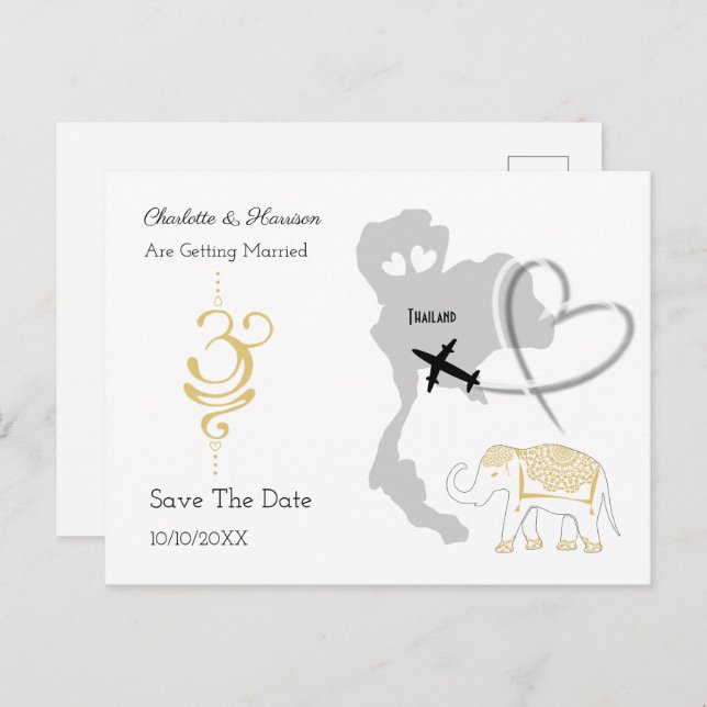 Carte Postale Faire-part Destination de mariage tropical en Thaïlande (Devant / Derrière)