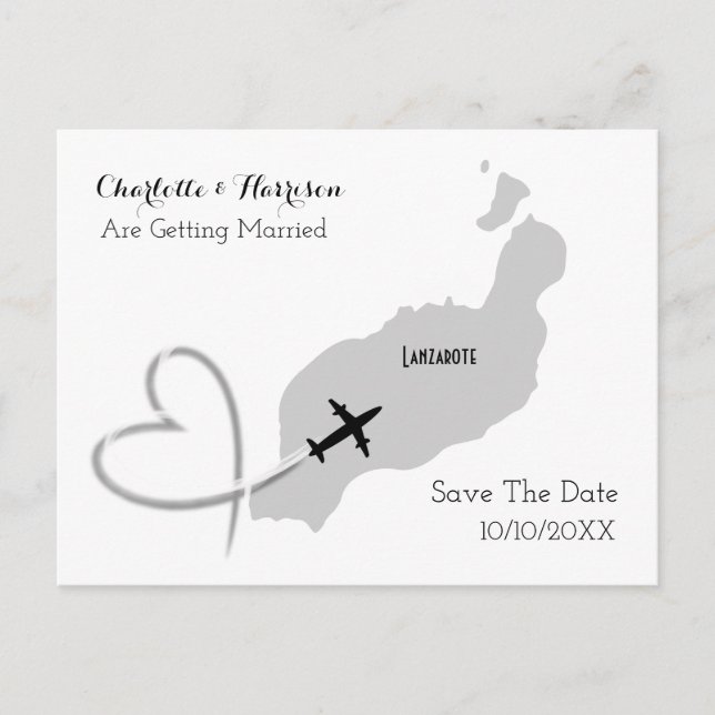 Carte Postale Faire-part Destination Tropical Lanzarote Espagne Mariage sur (Devant)