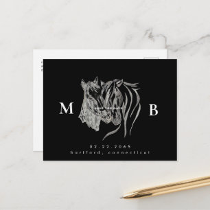 Carte Postale Faire-part Deux Chevaux Monogramme Mariage Noir Économisez la