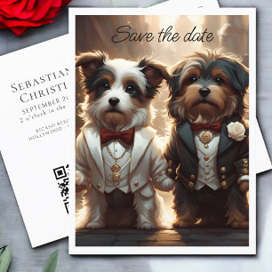Carte Postale Faire-part Deux chiens mignons habillés pour un mariage gay c