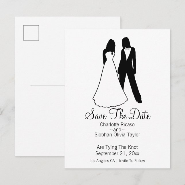 Carte Postale Faire-part Deux Mariées Sauvegardent Le Mariage Date (Devant / Derrière)