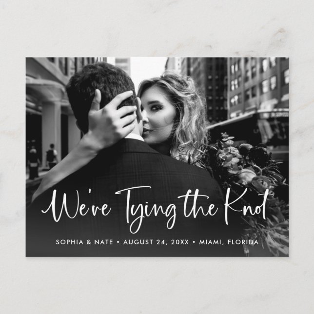 Carte Postale Faire-part Deux photos | Écriture blanche pour le nœud (Devant)