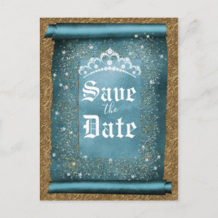 Carte Postale Faire-part Diadème en or avec scintillement sarcelle diamant 