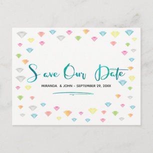 Carte Postale Faire-part Diamants colorés confetti mariage Sauvez notre dat