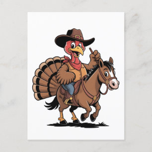 Carte Postale Faire-part Dindon chevauchant un cheval cowboy dindon de Than