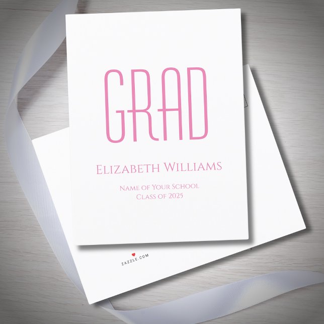 Carte Postale Faire-part Diplômé 2025 Typographie rose simple Graduation  (Créateur téléchargé)