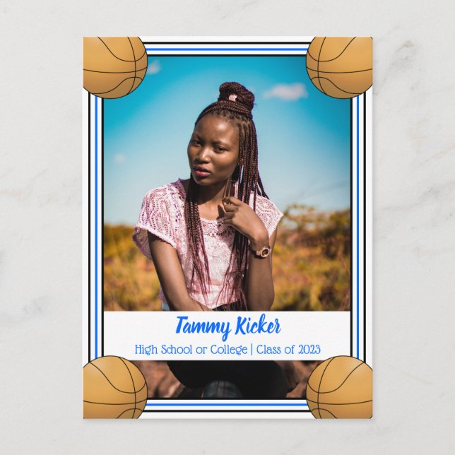 Carte Postale Faire-part Diplôme de Basketball Bleu et Noir (Devant)