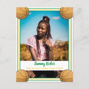 Carte Postale Faire-part Diplômé de Basketball Vert & Or