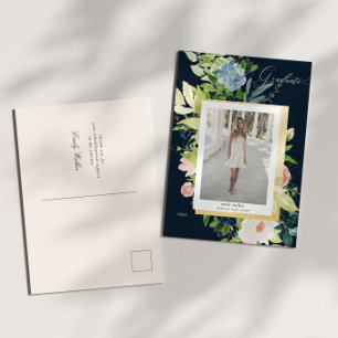 Carte Postale Faire-part Diplôme De Photo Florale Bleu Et Bleu De Minuit