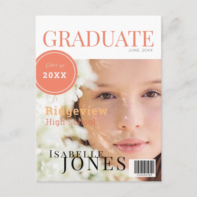 Carte Postale Faire-part Diplômé Magazine Photo Graduate (Devant)
