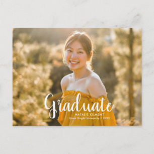 Carte Postale Faire-part Diplômé Moderne Écriture Blanche Photo Remise des 