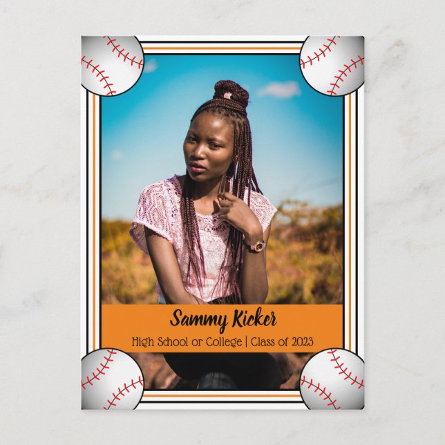 Carte Postale Faire-part Diplôme Orange et Noir de Baseball (Devant)