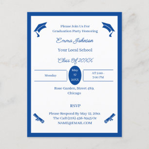 Carte Postale Faire-part Diplôme Personnalisé Minimaliste Bleu Et Blanc