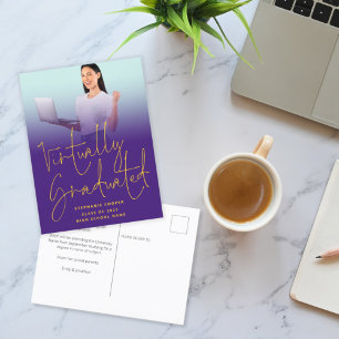 Carte Postale Faire-part Diplômé virtuellement Photo Purple 2022 Graduation