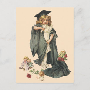 Carte Postale Faire-part Diplômée Vintage, Fille portant une toque et une t