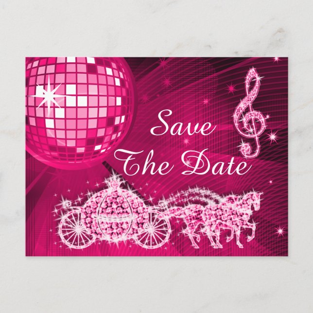 Carte Postale Faire-part Disco Ball, Princess Coach & Chevaux Enregistrer L (Devant)