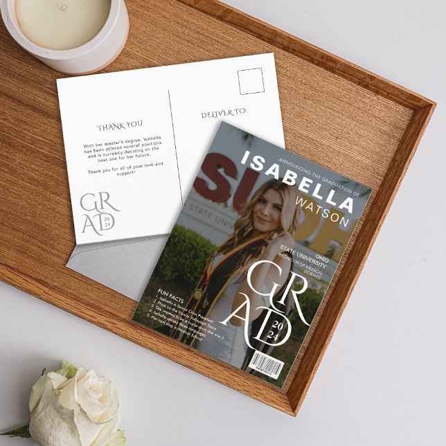 Carte Postale Faire-part d'obtention d'un diplôme de la couvertu (Magazine Cover Photo Graduation Announcement Postcard)