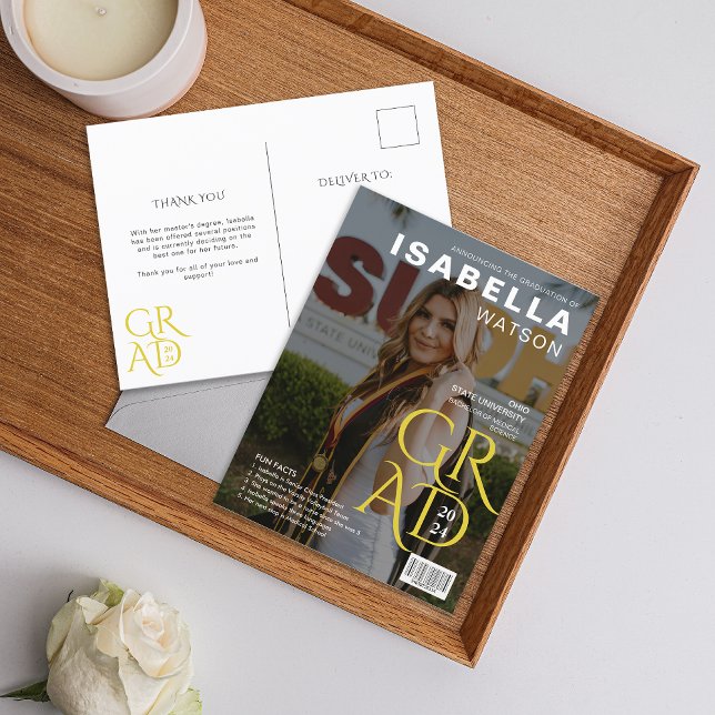 Carte Postale Faire-part d'obtention d'un diplôme de la couvertu (Magazine Cover Photo Graduation Announcement Postcard)