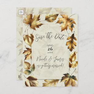 Carte Postale Faire-part Doré Feuille amande crème beige automne Enregistre