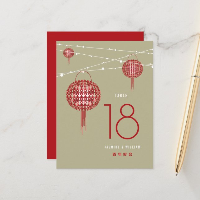 Carte Postale Faire-part Double Bonheur Lanternes rouges Chinois Numéro de  (Devant/Arrière en situation)
