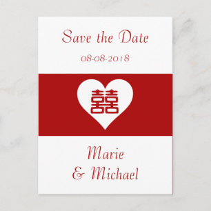 Carte Postale Faire-part Double Happiness - Cœur Rouge Gras
