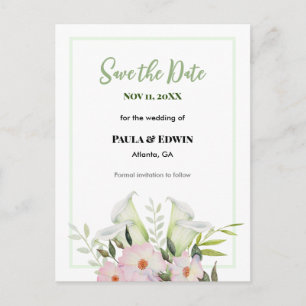 Carte Postale Faire-part Doux Blanc Calla Lily Mariage Rose Enregistrer La