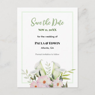 Carte Postale Faire-part Doux Lys Calla Blanc Rose Blanche Mariage Enregist