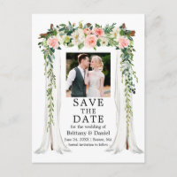 Drapé de Mariage Aquarelle Fleurs Roses et Blanche