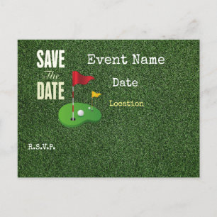 Carte Postale Faire-part Drapeau de golf sur vert enregistrer la date pour