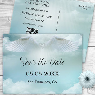 Carte Postale Faire-part Dream Cloud Angel Wings QR Code Enregistrer la dat