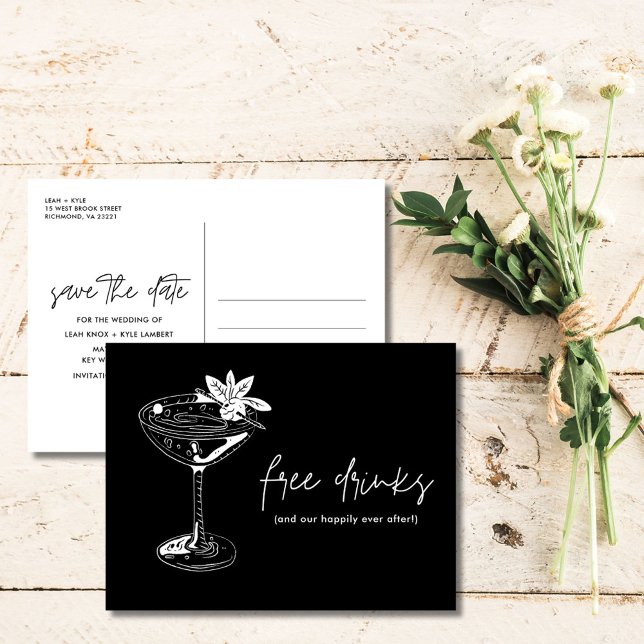 Carte Postale Faire-part Drôle boissons gratuites mariage Enregistrer la da (Funny Free Drinks Wedding Save the Date)
