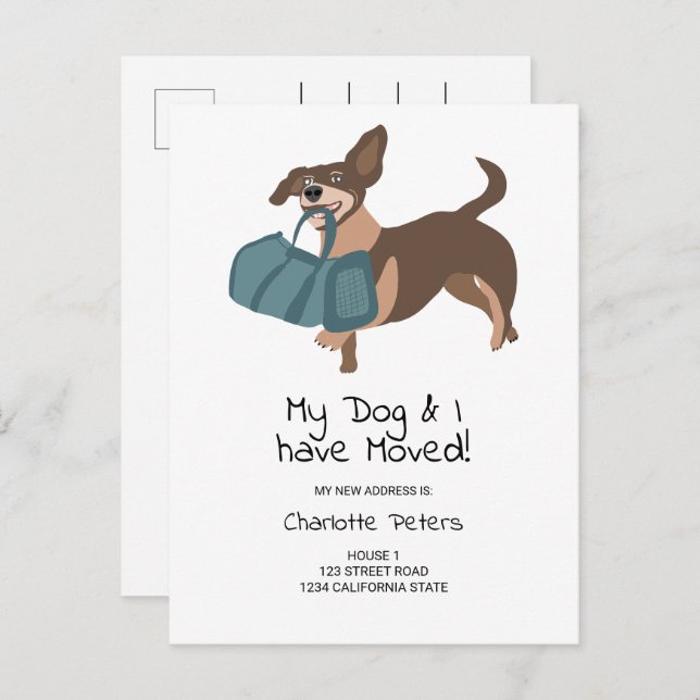 Carte Postale Faire-part Drôle mignon chien dachshund illustration déplacem (Devant / Derrière)