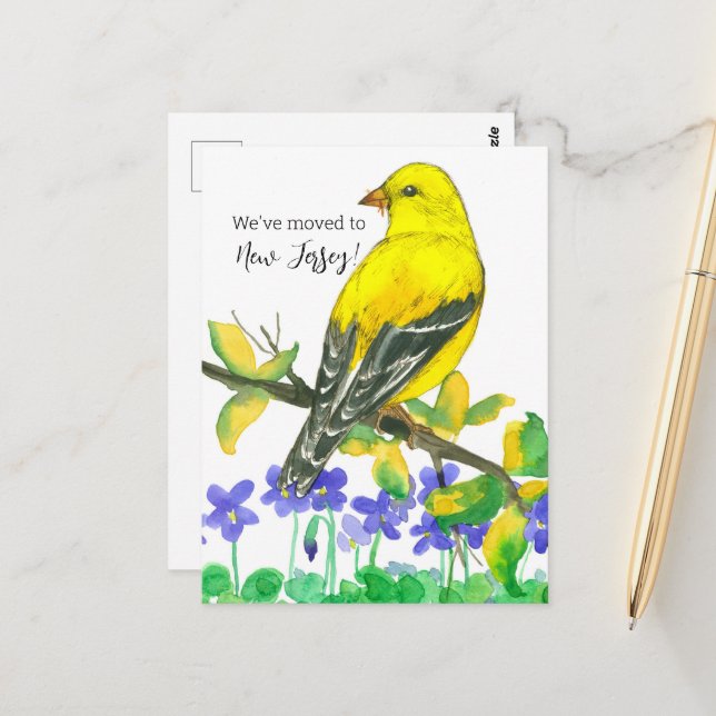 Carte Postale Faire-part du New Jersey Goldfinch Violets (Devant/Arrière en situation)