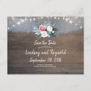 Carte Postale Faire-part Dusty Blue and Blush Rustic Country Enregistrer la