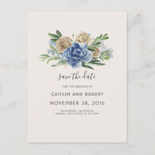 Carte Postale Faire-part Dusty Blue et ivoire Rustic Floral Enregistrer la 