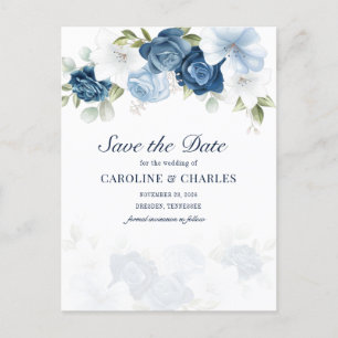 Carte Postale Faire-part Dusty Blue Floral Bloom Eucalyptus Enregistrer la