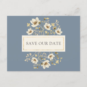 Carte Postale Faire-part Dusty Blue Floral Wedding Enregistrer la date Cart