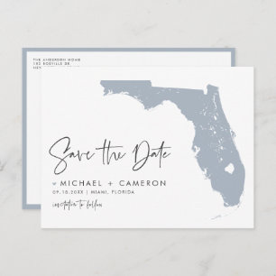 Carte Postale Faire-part Dusty Blue Florida Map QR Code Enregistrer la date