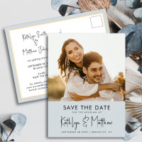 Dusty Blue Fun Script Moderne Photo Mariage Économ